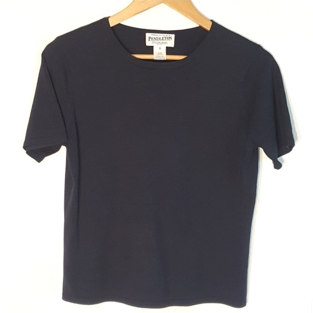 Knit Pendleton Navy Classic Sweater Blouse Top